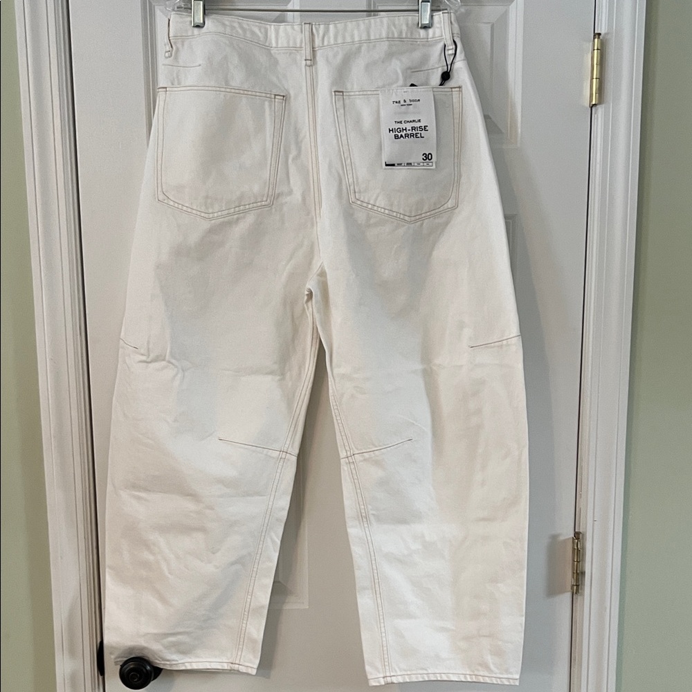 rag & bone The Charlie Women’s High-Rise Barrel Jeans, Off-White, 30 - Picture 9 of 15